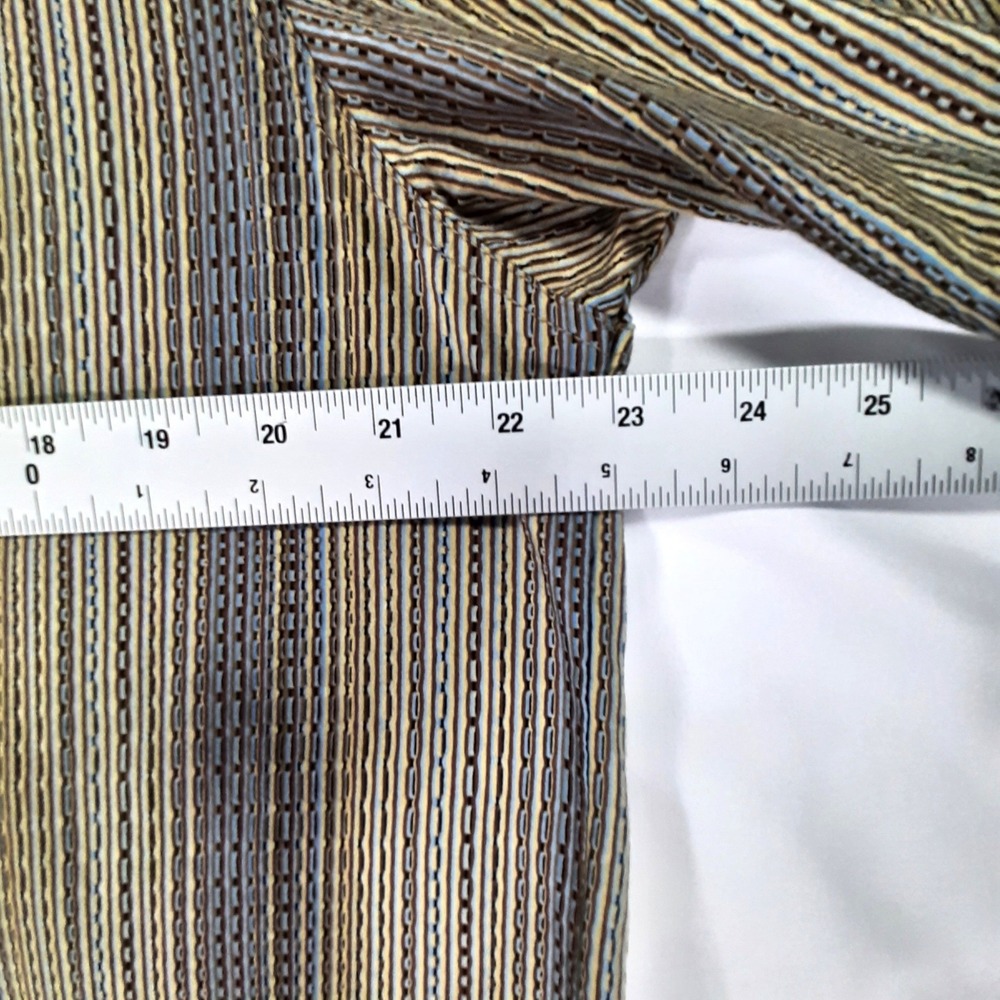 Jhane Barnes Men XL Jacquard Art Deco Textured Shirt Tan Blue Vertical Stripe - Picture 5 of 12